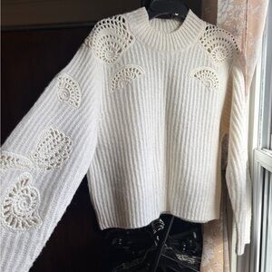 EUC Vince Crochet Shell Wool & Alpaca Blend Rib Knit White Sweater | Women’s XL